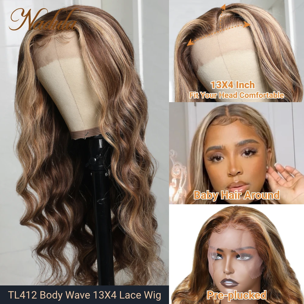 Nadula Hair Highlight Brown Body Wave 13X4 Lace Frontal Wig TL412 Transparent Lace Wig 100% Human Hair Brazilian Hair