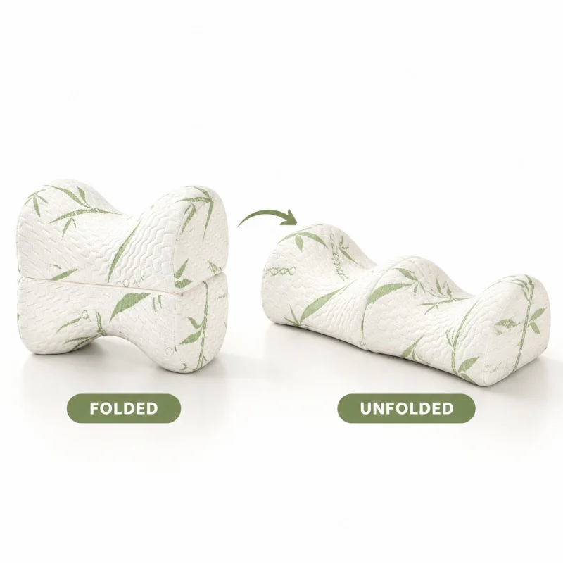 New Style Foldable Leg Pillow Bamboo Fiber Cover Memory Foam Knee Support Cushion for Side Sleepers and Calf Support Each Night