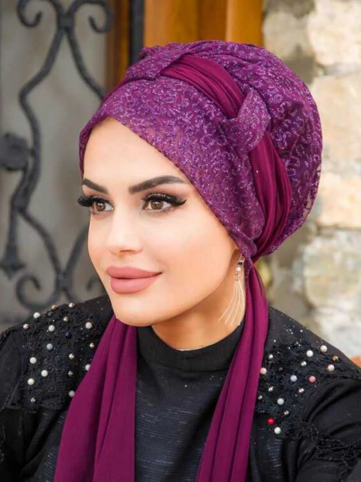 Evening Dress Bonnet with Scarf, Turban Scarf Hijab Clothing Muslim Fashion Casual Shawl Modern and Stylish Women