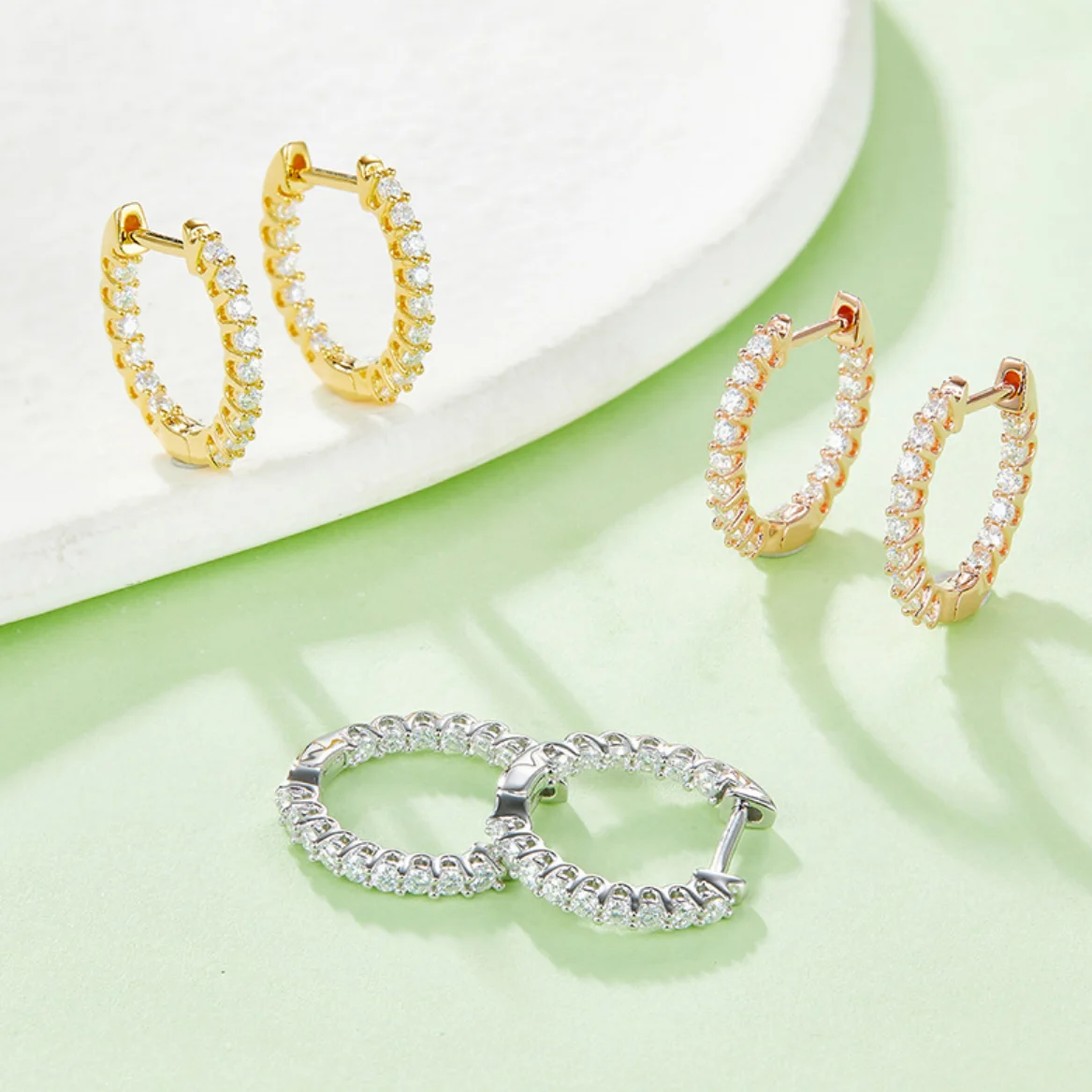 Sweetrain 1.5 ملم لون الذهب الوردي مويسانيتي هوب أقراط للنساء 925 فضة مطلي 18 كيلو هيبوالرجينيك أقراط GRA #5