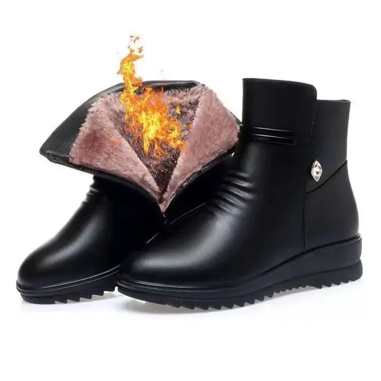 Bottines à talons hauts et plateforme pour femme, chaussures décontractées, en daim, polaire, fermeture éclair, boucle, chaudes, collection hiver 2024