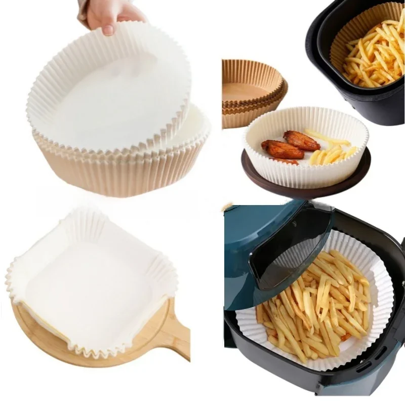 Doublure en papier antiadhésif pour friteuse à air, papiers de cuisson étanches à l'huile, rond et carré, parchemin de qualité alimentaire, fournitures de cuisine et de fête, poulet
