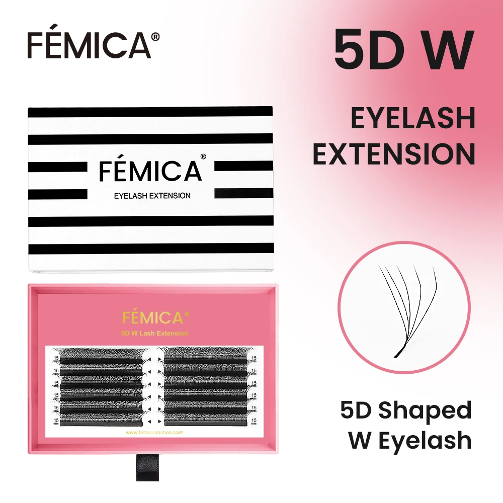 

FemicaLashes 5D W-Shaped Premade Volume Fans Mink Eyelash Extensions Soft Natural False Lashes for DIY Lash Extensions