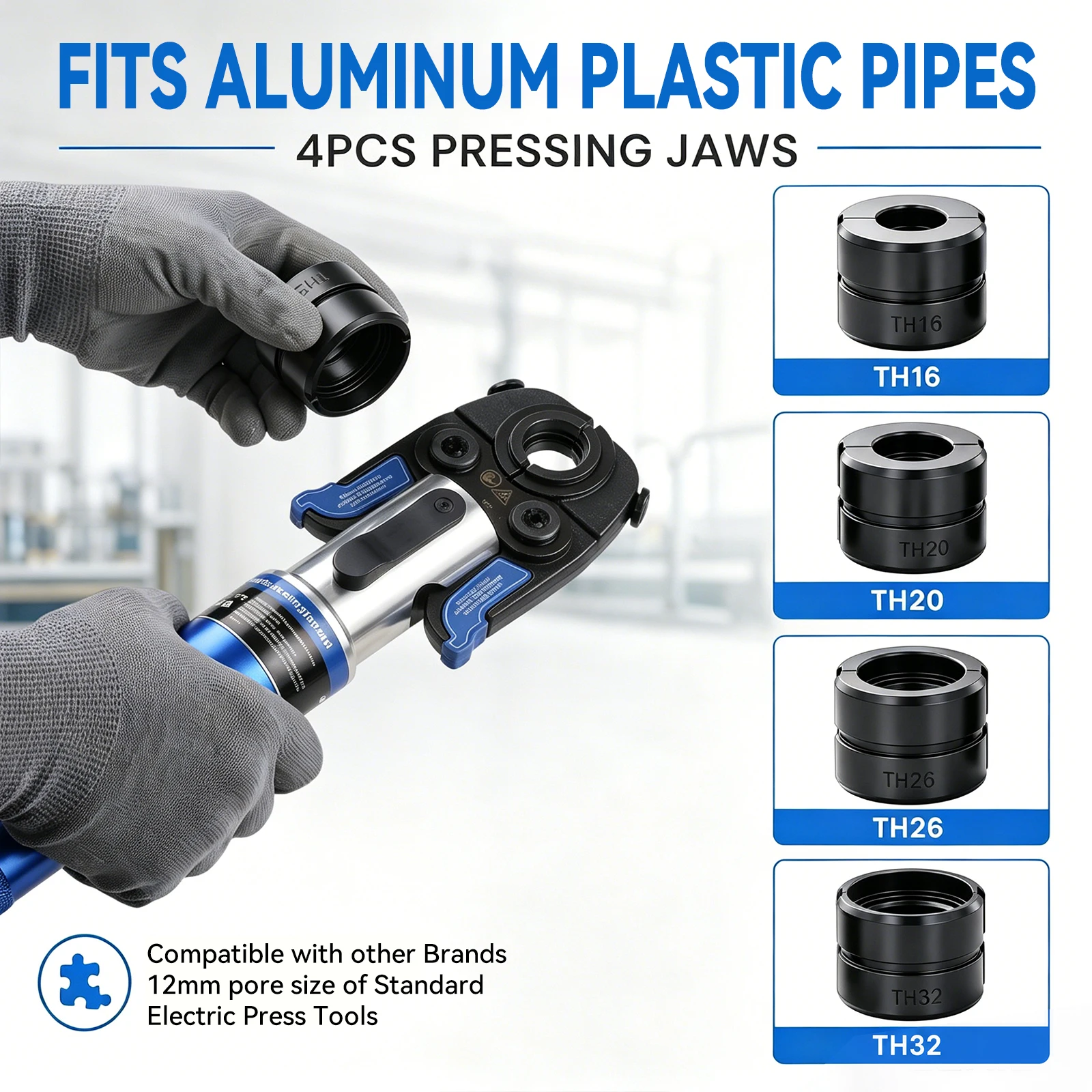 Podofo, set da 5 pezzi di ganasce a pressione TH16-20-26-32MM, accessorio per pinza crimpatrice 4 in 1, pinze professionali leggere per tubi in alluminio, plastica, PEX e PB, adatte per la