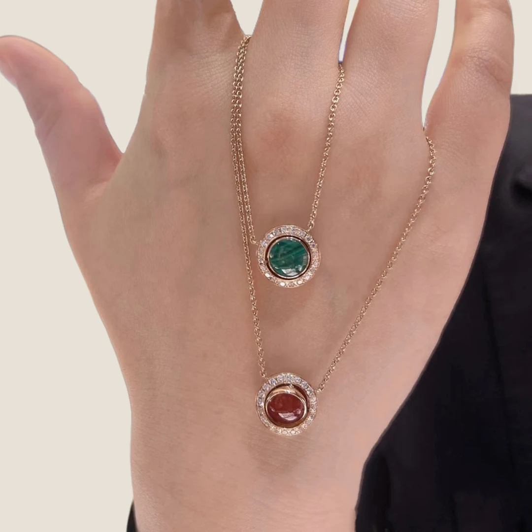 Electroplated 18K Rose Gold Transfer Bead Women's Necklace Natural Agate Round Bead Necklace