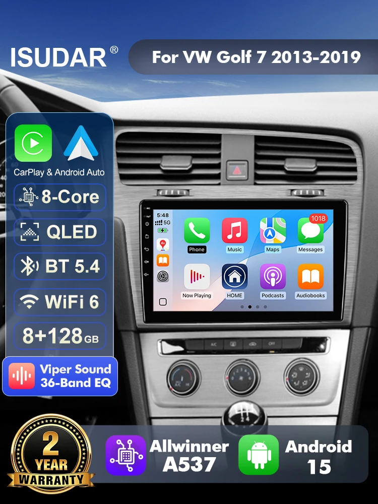 ISUDAR T57 Android 15 Radio For VW Golf 7 MK7 GTI 2012-2021 Right Hand Drive RHD Multimedia Player CarPlay Android Auto Head Uni