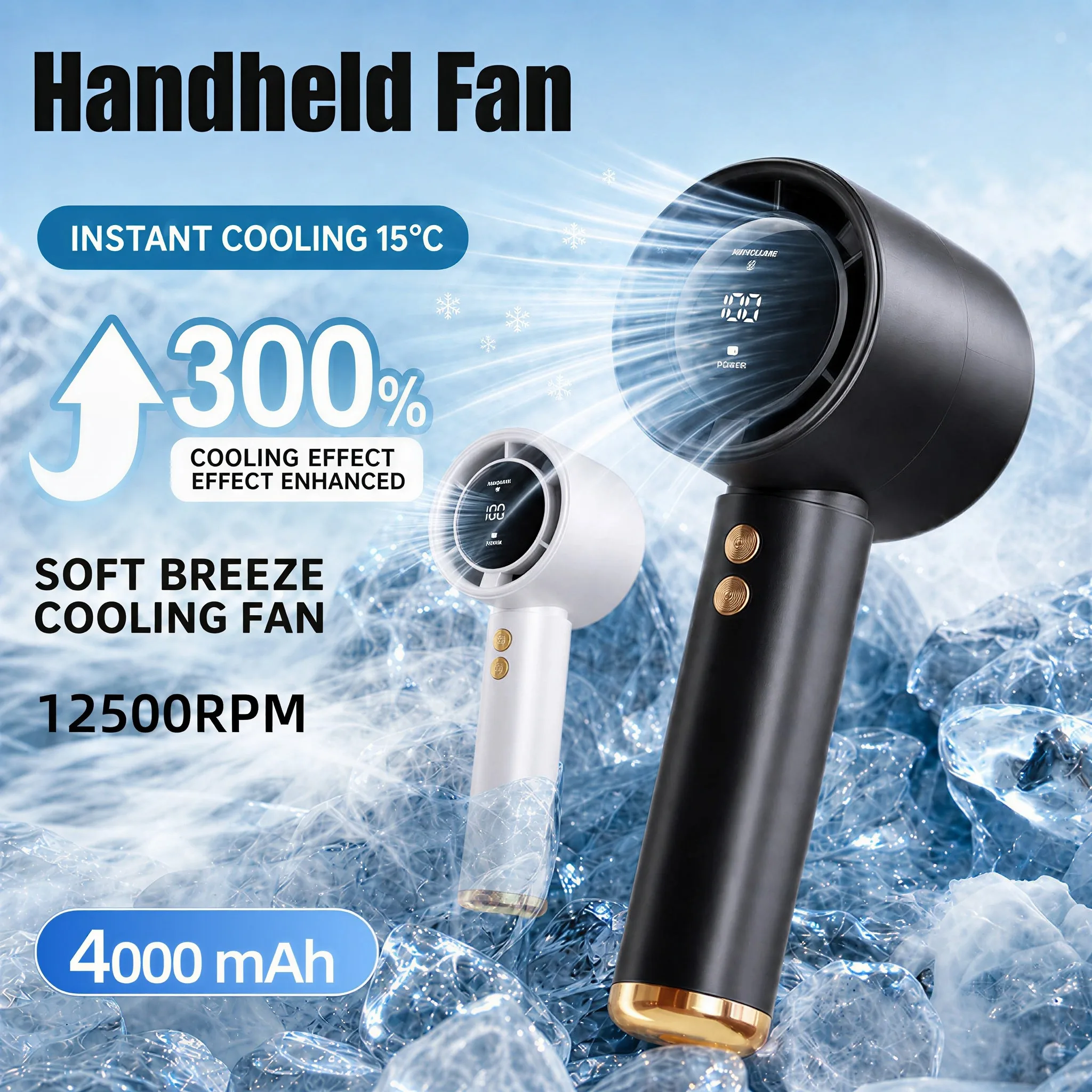 Fan Handheld Portable Mini Air Cooler LED Display USB Rechargeable 5 Speeds Adjustable Efficient Cooling Quiet for Outdoor