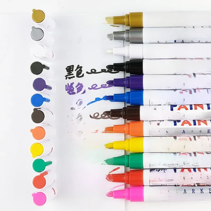 Stylo marqueur de peinture permanente en caoutchouc imperméable blanc, 12 couleurs, bande de roulement de pneu de voiture, surligneur de peinture de pneu environnemental