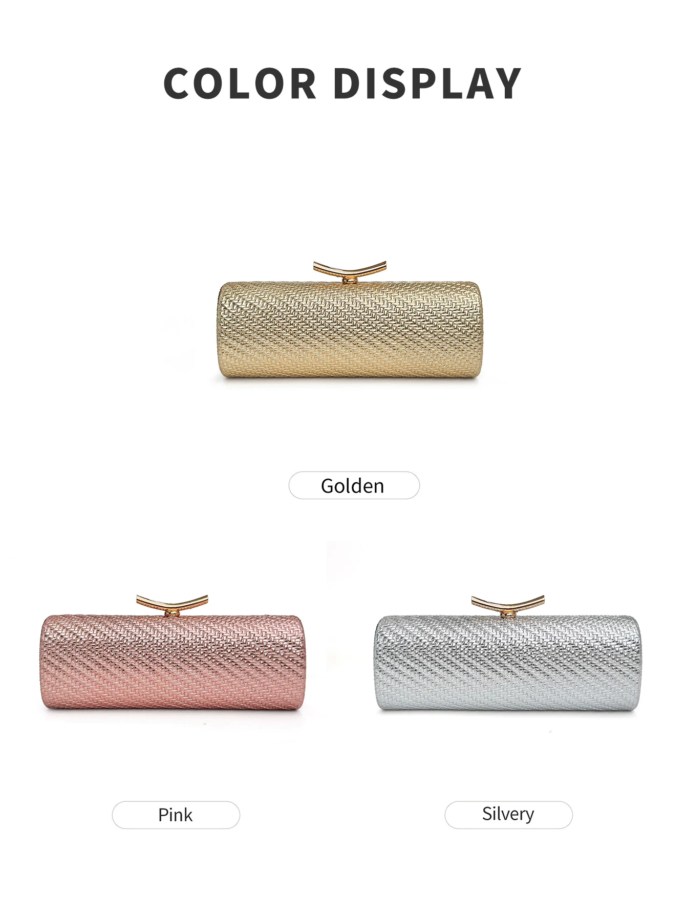 Gewebte zylindrische Damen-Abendtasche, luxuriöse unifarbene Handtasche, stilvolle Party-Hochzeits-Clutch, elegante vielseitige Umhängetasche – Detail 4