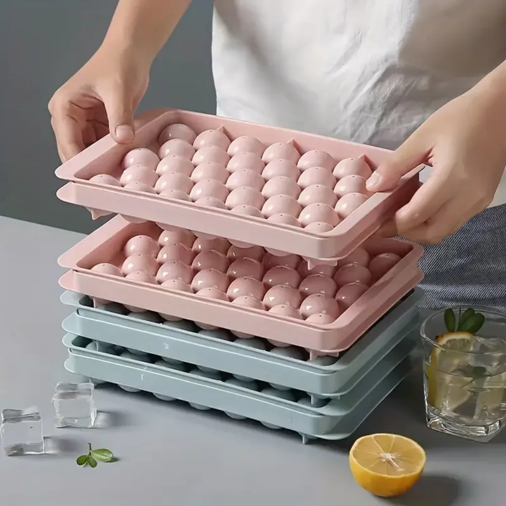 Round Ice Cube Tray, 2-Piece Set, 33 Ice Cubes, Multiple Ice Cube Trays, Reusable Ice Cubes, BPA-Free, Suitable for Parties