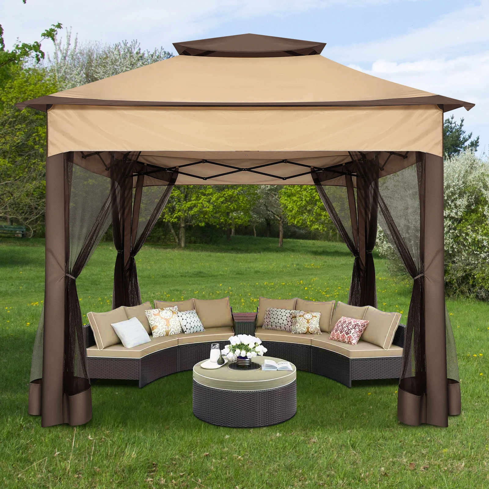 12x12FT Pop Up Gazebos On Clearance - Upgrade Easy Up Metal Outdoor Gazebo Waterproof - Portable Gazebo with Mosquito Nettings, 4 Ropes 8 Stakes and Carry Bag for Patio Garden