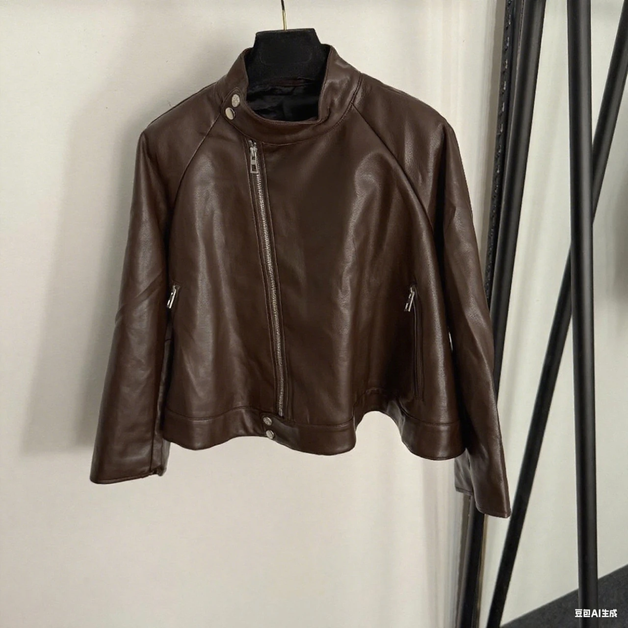 

2025 New and High Street Motorcycle jacket Stand-up Collar Long-sleeved A-line PU Leather Jacket ZXM07