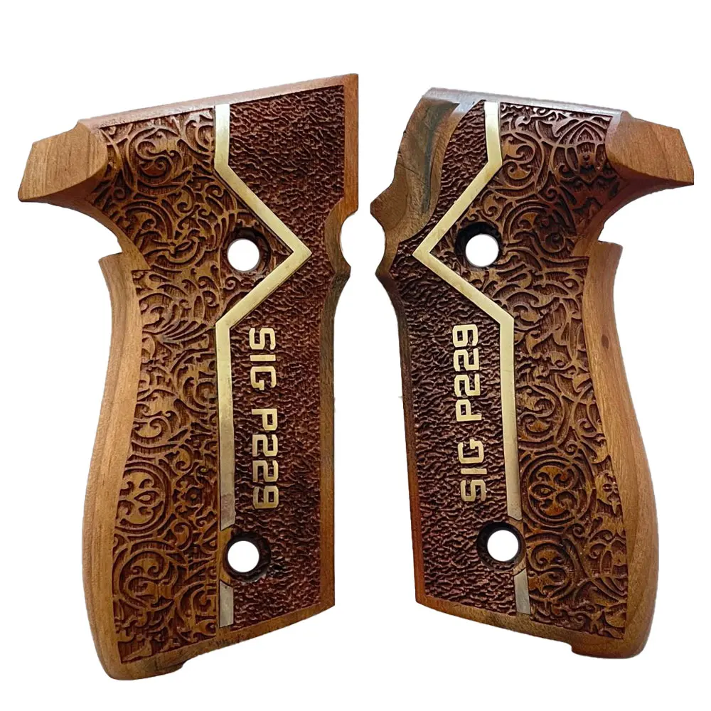 

Salvatore Walnut Wood Handle Pistol Grips for Sig Sauer P229 with Gold Metal Logo