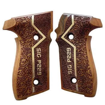 Salvatore Walnut Wood Handle Pistol Grips for Sig Sauer P229 with Gold Metal Logo