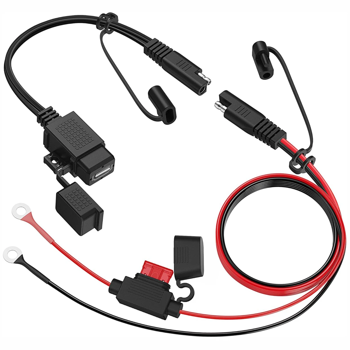 Motorcycle SAE To USB Charger Adapter, 2.1A USB Charging Outlet Cable For Phone, GPS & Navigation, Waterproof SAE Quick Connect Power Adapter For Motorcycle, ATV, UTV, Car