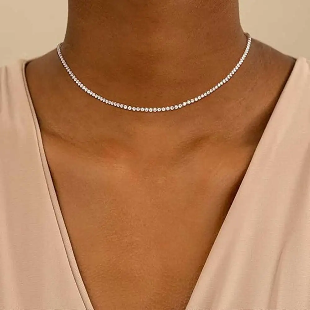 Nuoya 2MM to 4MM Width Moissanite Tennis Chain Necklace For Men Women VVS1 Clarity 16