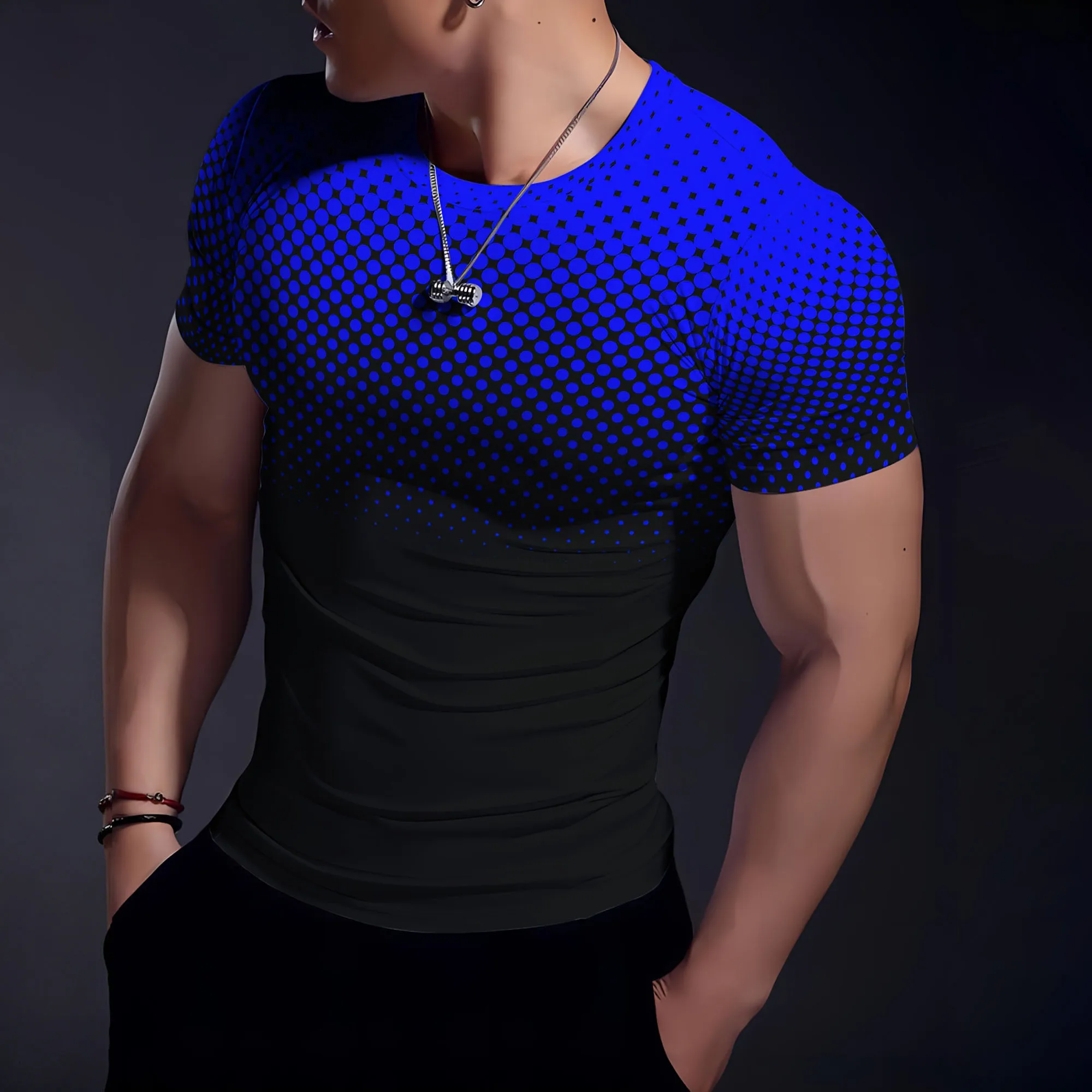 Summer Gradient Dot Mesh Pattern Mens Tight Sport Top Breathable Short Sleeve Hiking Gym Daily Casual Daily Outfit Tees