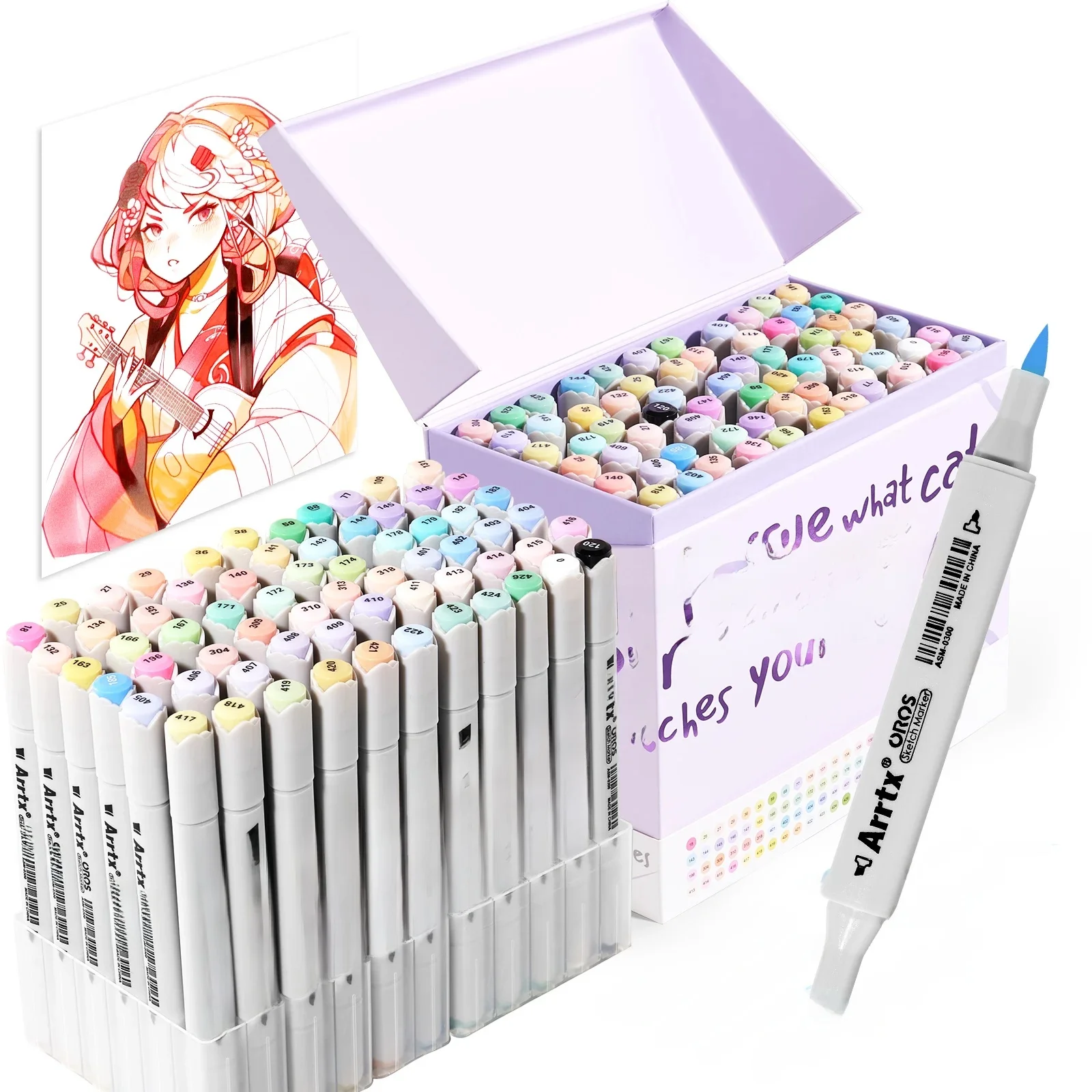 Arrtx Pastel Markers Oros 66-kleuren, Oros Sketch Art Markers voor kunstenaar Volwassen alcoholmarkers voor schetsen, kleuren, tekenen - afbeelding 2