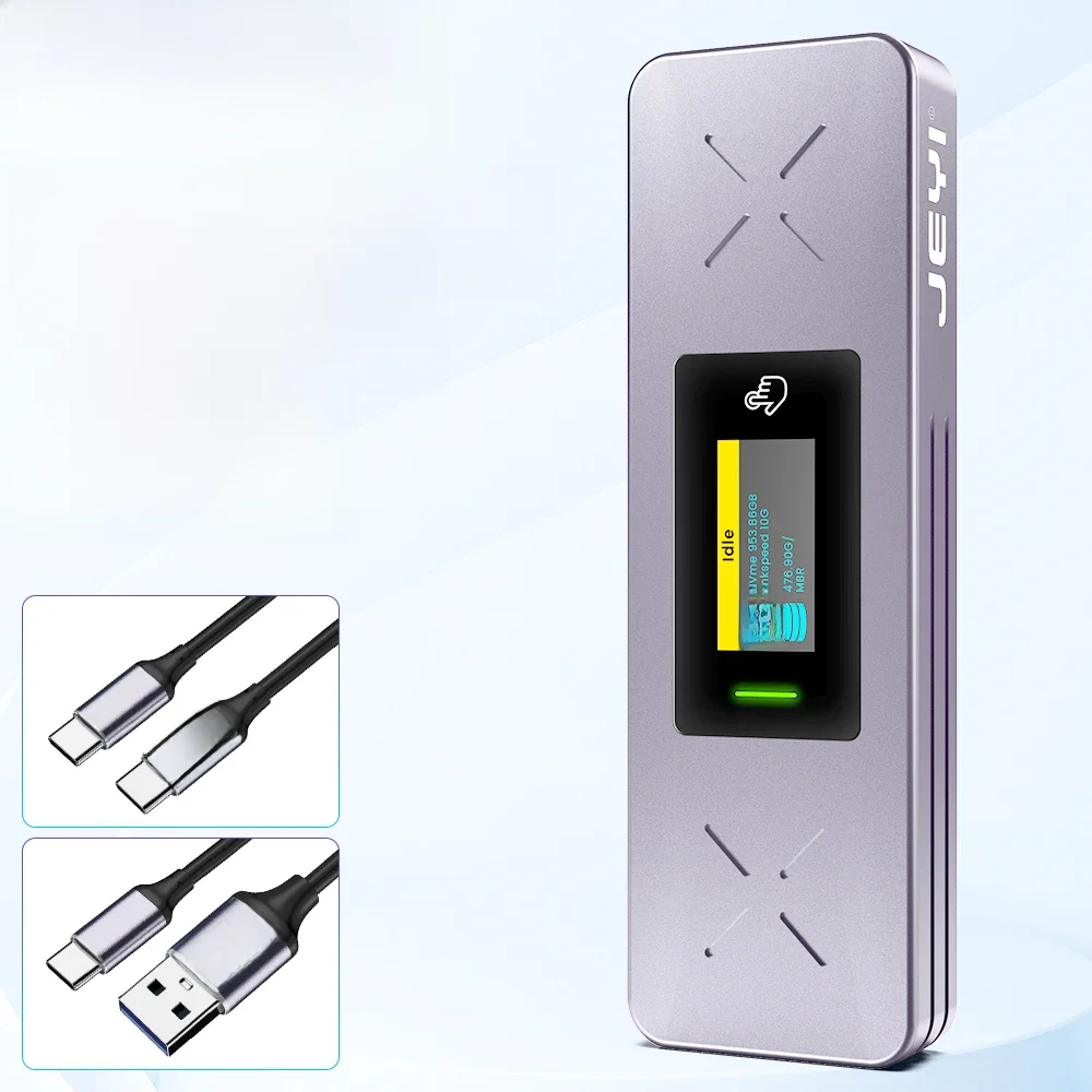 JEYI Visual Inteligente M.2 NVMe SATA SSD Enclosure, USB 3.2, Gen 2, 10Gbps, External M2 Adapter