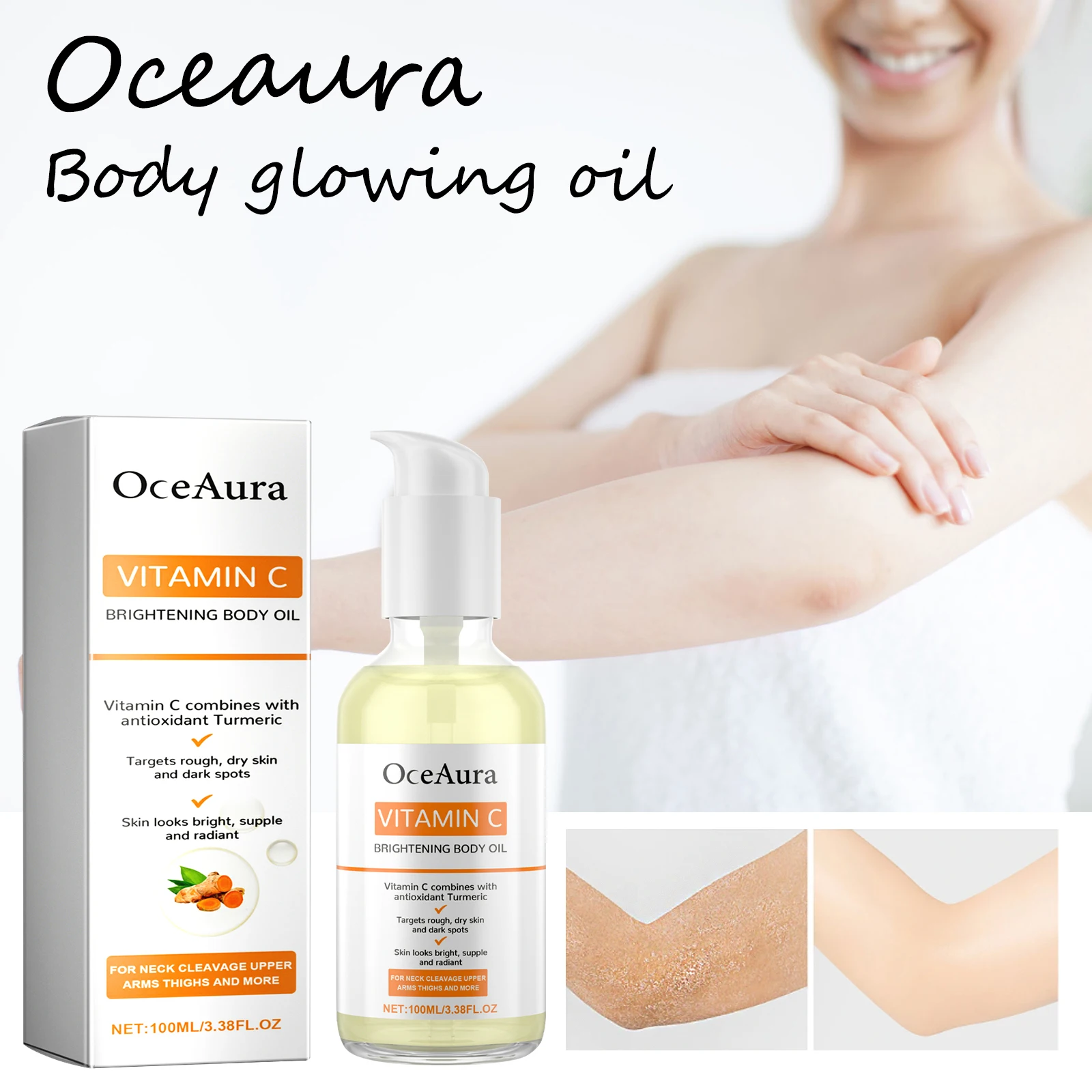 

Oceaura Vitamin C Body Oil Improve Skin Texture Remove Dullness Fade Fine Line Remove Roughness Softening Glowing Body Oil