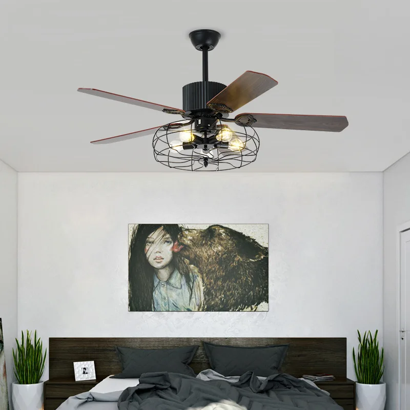 Nordic large country industrial wind ceiling fan LED light DC American retro remote restaurant living room ceiling fans