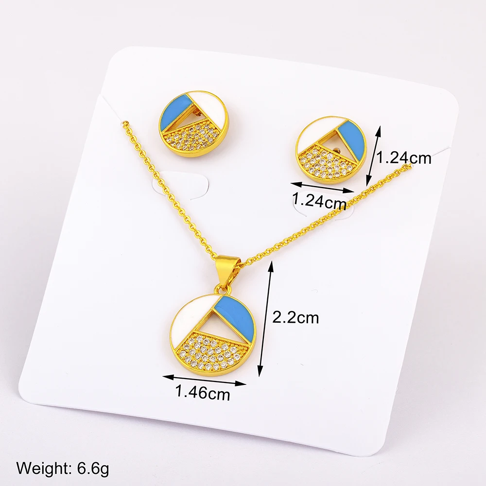 Nidin New Creative Design Round Shape Sparkling Zircon Jewelry Sets Pendant Necklace Earrings For Women Daily Party Accessories