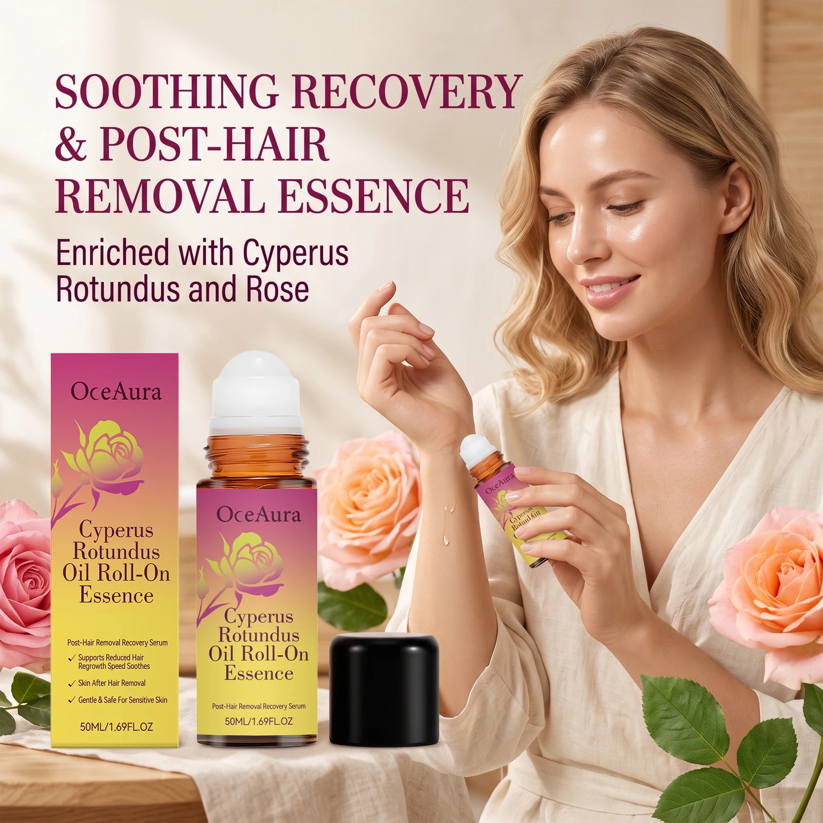 OceAura Roller Fragrance Oil Moisturizing Skin Barrier Repair Smooth Skin Long-Lasting Rose Fragrance Deeply Nourishes Brightening Essential Oil