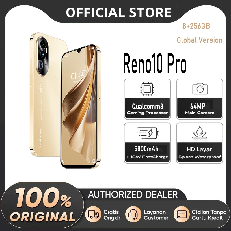 

2024 HOT Reno10 Pro Smartphone 5G 6.8inch HD 8G+256G Cell Phone Dual SIM Mobile Phones 32+64MP 5800mAh Android 13 Unlocked