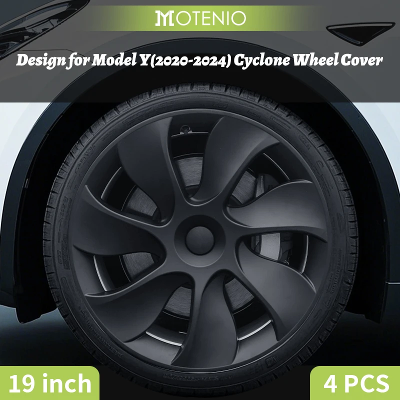 4PCS Wheel Cap Design For Tesla Model Y 2020-2024 19 Inch Right＆Left Hubcaps Cyclone Cover Wheel Cover Replacement Accessories
