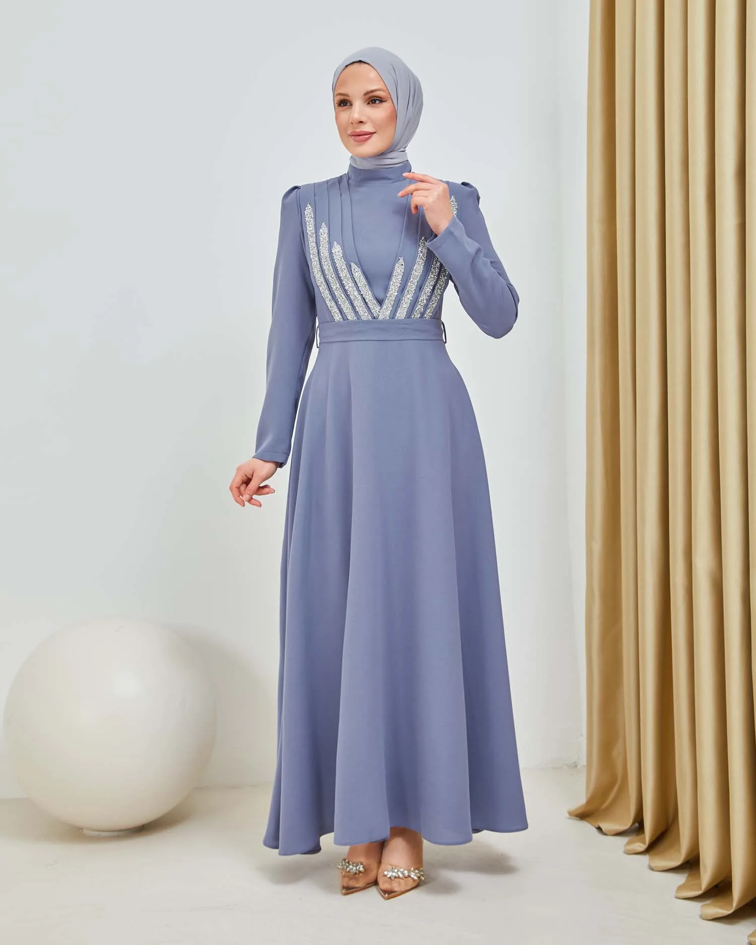 Muslim Fashion Islamic Clothing Evening Dress Women O-neck Long Sleeve Embroidery Print