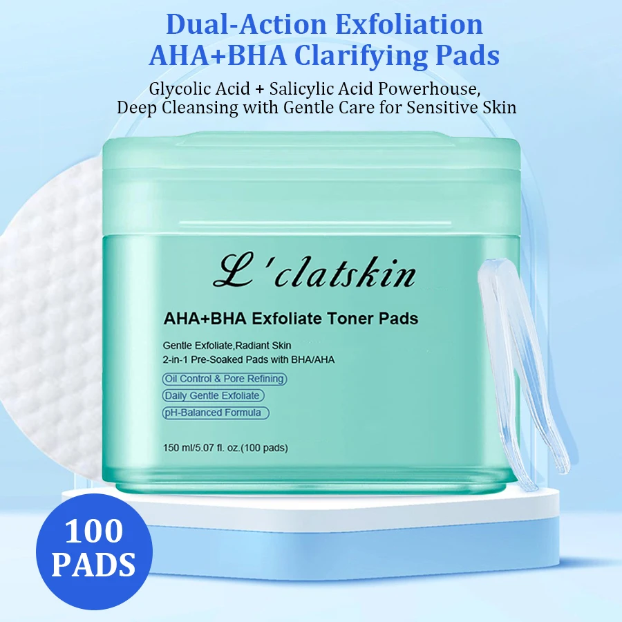 

2 in 1 AHA+BHA Clarifying Pads Dual-Action Exf Daily Care Glycolic Salicylic Acid Cleansing with Gentle Care for Sensitive Skin