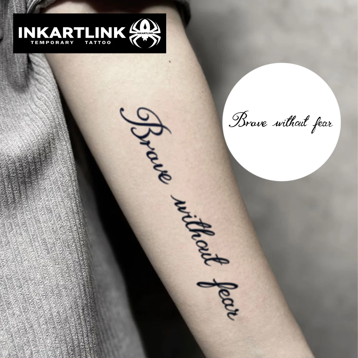 INKARTLINK Inspirational English Tattoo Stickers 1-2 Weeks Long Lasting 'Brave Without Fear' Handwritten Font