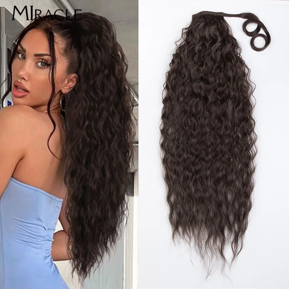 

MIRACLE Afro Curly Hair Extensions PonyTail 30 Inch Synthetic Hair Ponytail Wrap Around PonyTail Fake Hair Horsetail Hairpiece