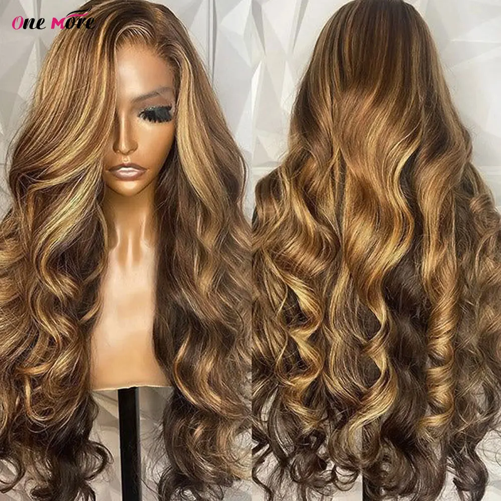 Clearance Sale 4 27 Highlight Body Wave Lace Front Wig 13x4 Brown Colored Human Hair Wigs For Women 100% Human Hair Ship From US