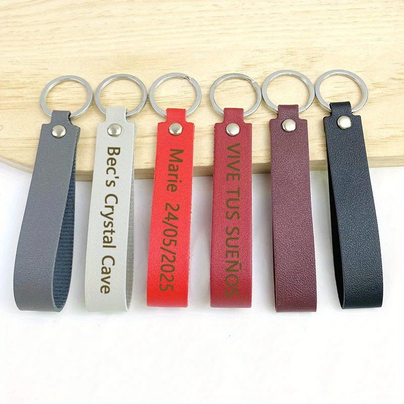 Custom Laser Engraved Faux Leather Keychain, Personalized Gift