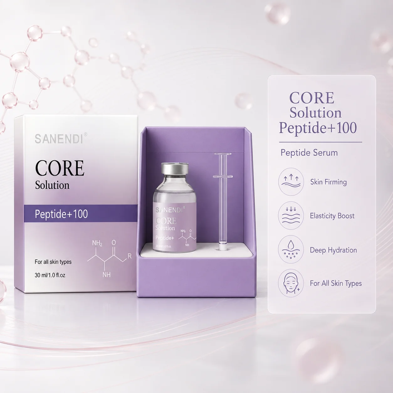 SANENDI CORE Peptide 100 Facial Serum Peptide Ampoule Skin Booster Face Serum Home Salon Korean Origin Skincare 30ml