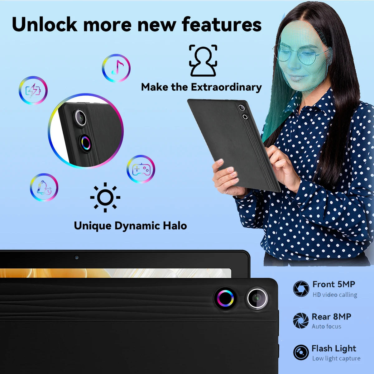 A10L 10 pollici Android 14 Tablet Face Sblock HD IPS Schermo Octa-Core 12GB + 64GB Custodia protettiva Stilo Tastiera Mouse Cuffie