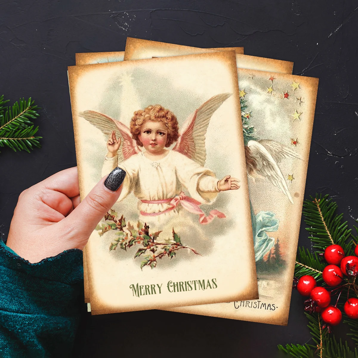 12pcs Vintage Christmas Angel Greeting Cards,Victorian Blessing Postcards Set,DIY Wall Art Decor,Gift Tags & Holiday Decorations