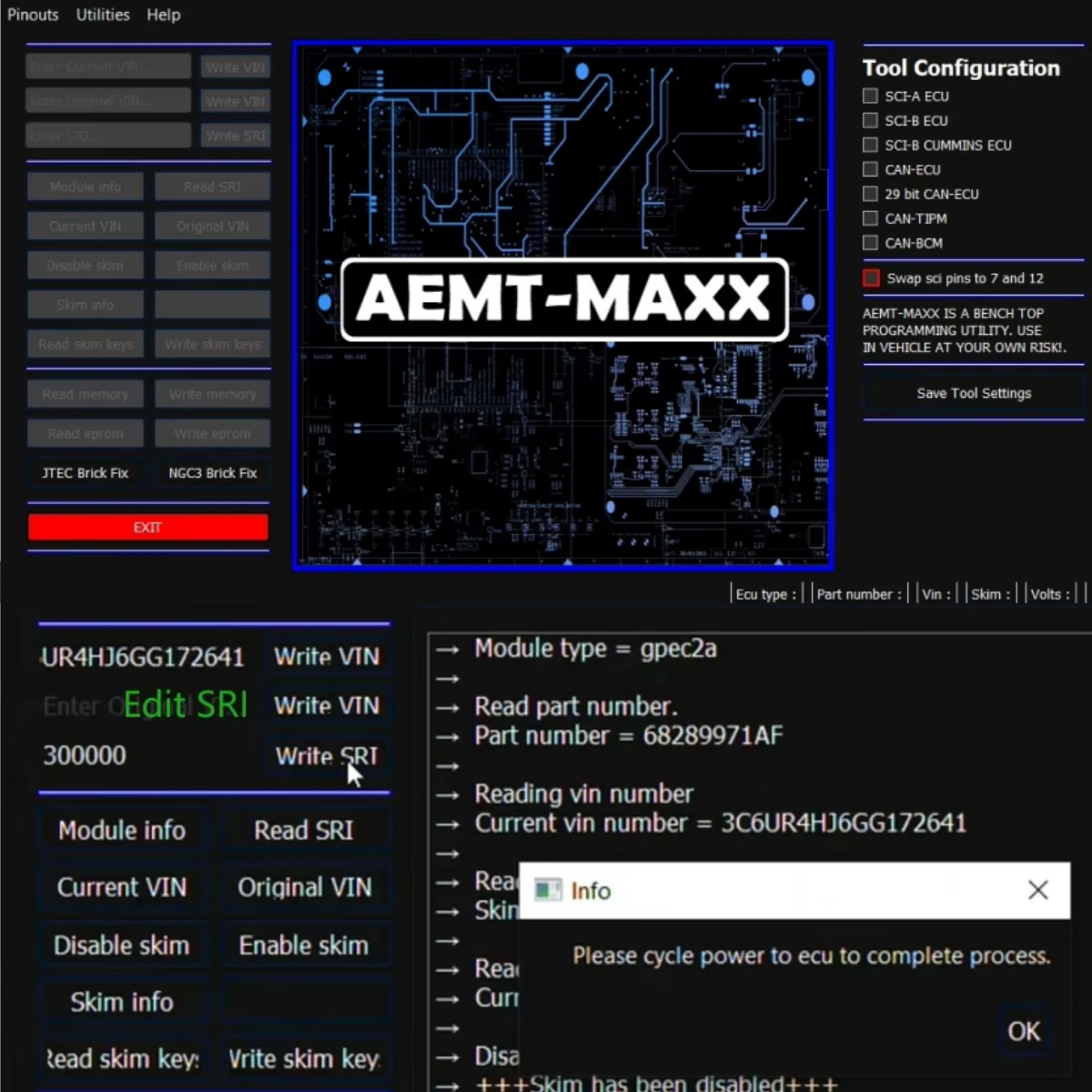 برنامج AEMT MAXX VIN Editor لـ Chrysler PCM Edit Skim Security يستخدم GPEC لكرايسلر/دودج/جيب ديزل غاز يدعم J2534 Win10