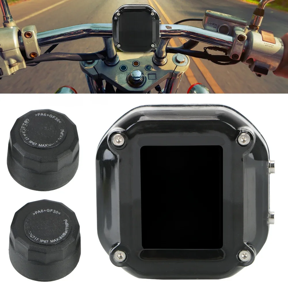 Motocyklowy czujnik TPMS Wyświetlacz LCD Monitorowanie ciśnienia w oponach silnika System alarmowy z 2 czujnikami zewnętrznymi Ładowanie USB — 2