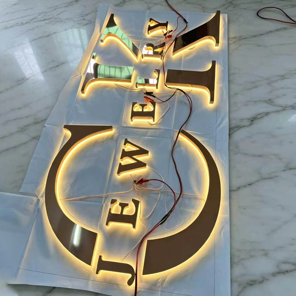 Custom Illuminated Backlit Sign LED Business Logo 3d Metal Letters Signage Stainless Steel Metal Sign Outdoor Signs Commercial