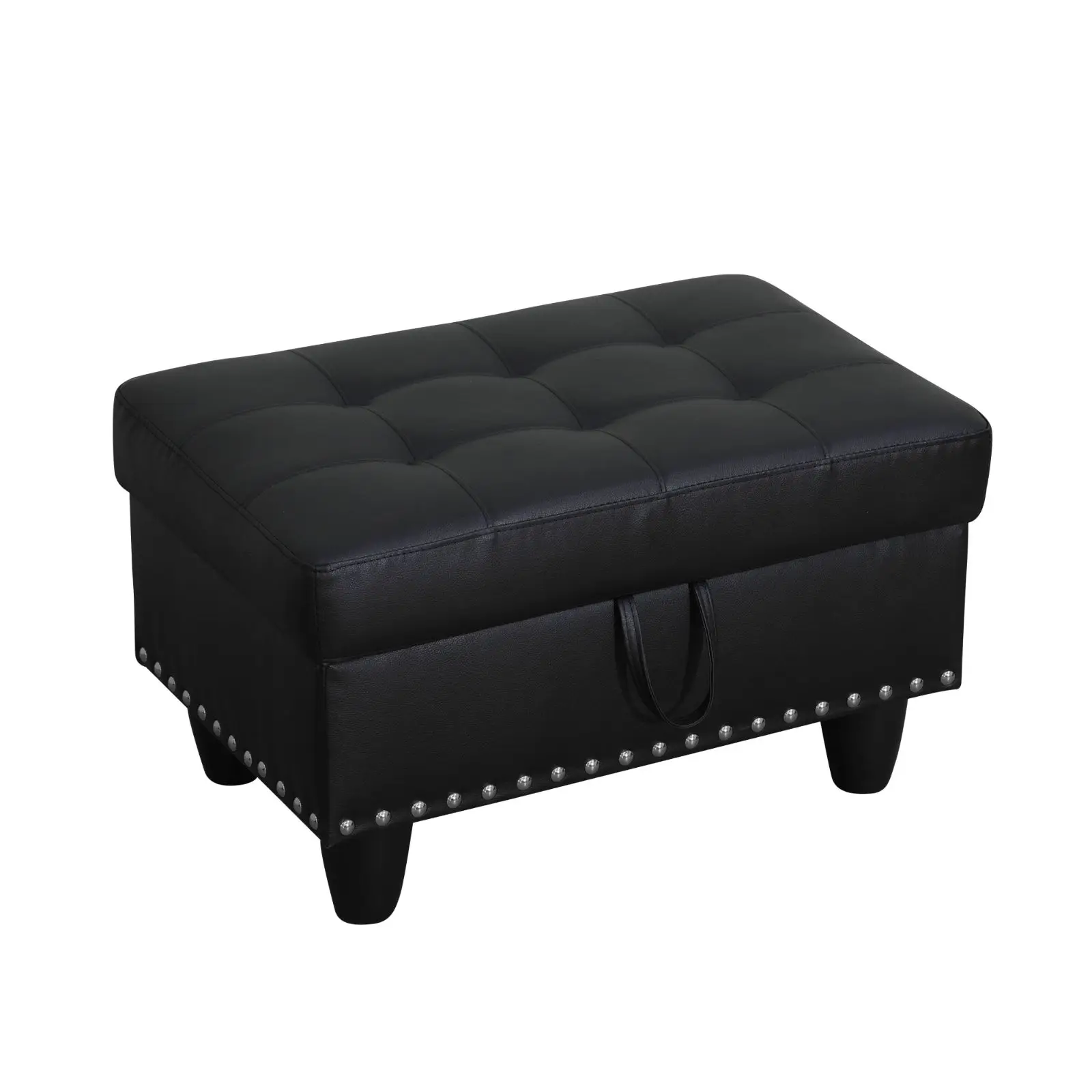 Classic Tufted Storage Ottoman with Nailhead Trim – Faux Leather Upholstered Bench with Hidden Compartment, Solid Wood Frame, 500 lb Capacity – For Living Room, Bedroom, Entryway