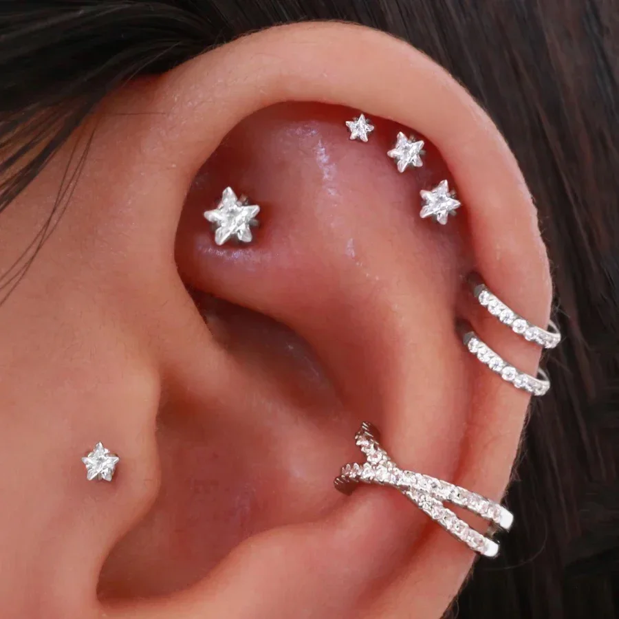 Helix Piercing Star kolczyki kobiety 1 szt. Trend 2023 cyrkon płatek wieża Piercing Tragus Daith chrząstka biżuteria do uszu akcesoria do ciała — zdjęcie 2