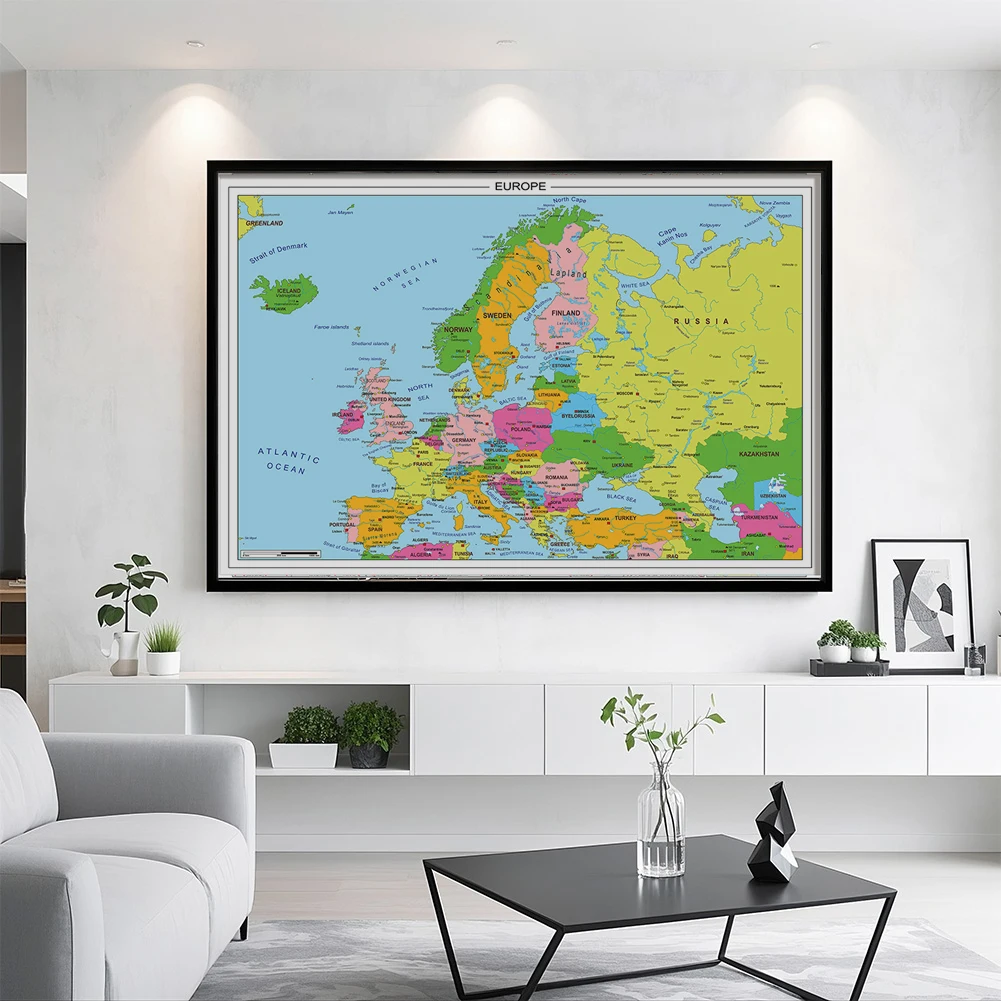 

225*150cm Europe Map Frameless Large Poster in English Non-woven Fabric Pictures Wall Painting Office Supplies Home Decoration