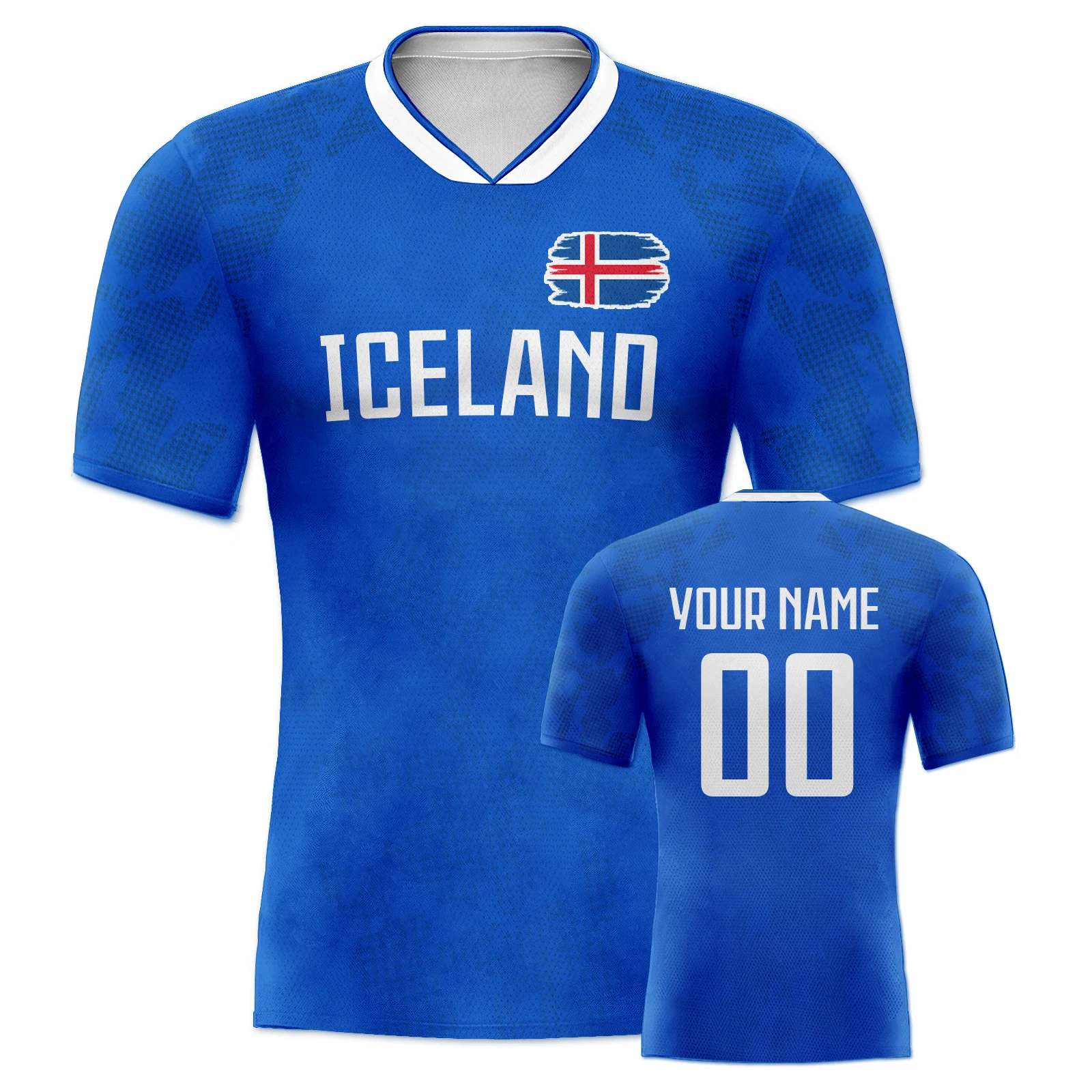 Custom Iceland Soccer Jersey Personalized Name Number, National Team Football Shirt V-Neck Flag Design for Men Kids Women