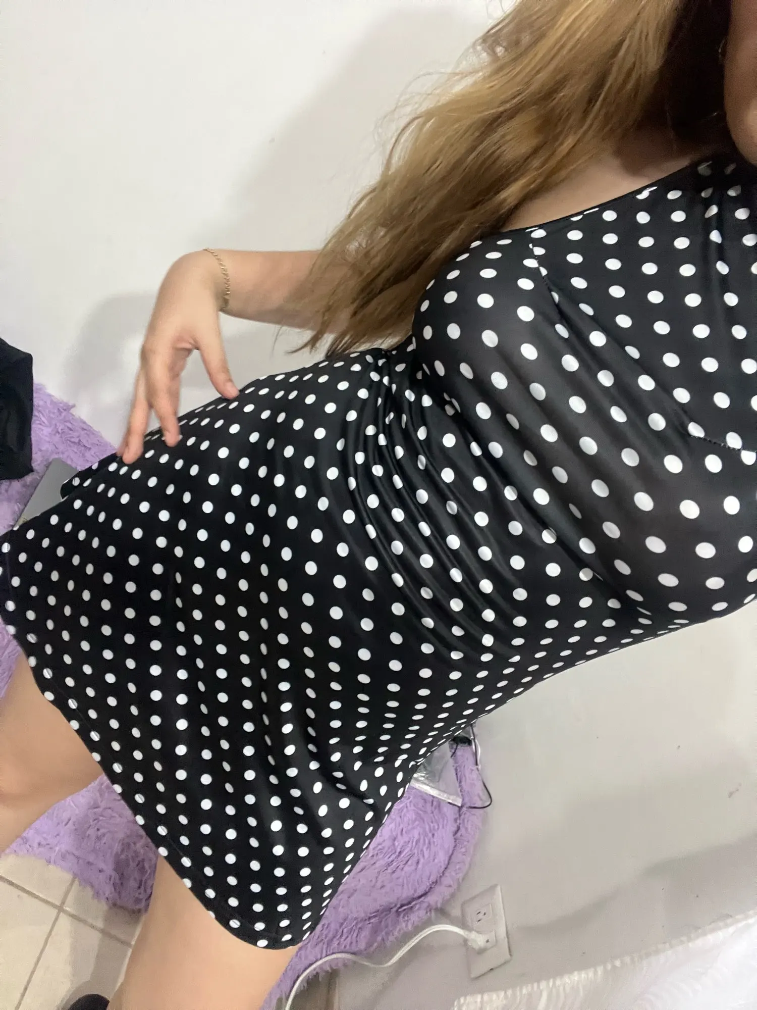 Women's Polka Dot Off-Shoulder Halter Mini Dress photo review