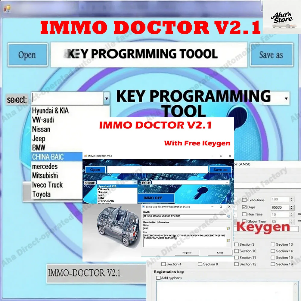 

IMMO DOCTOR V2.1 OBD2 Scanner With Unlimited KEYGEN MULTI BRAND Immo Off Software ECU Chip Tuning for sim2k MT38 ME 17.9.2 MED1