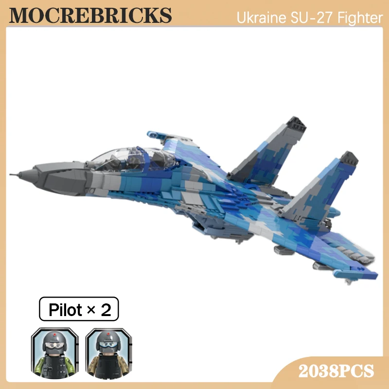 Military Weapons Ukraine Air Force Su-27UB Flanker Fighter MOC Building Block WW II Airplane Models Bricks Toys Children's Gifts