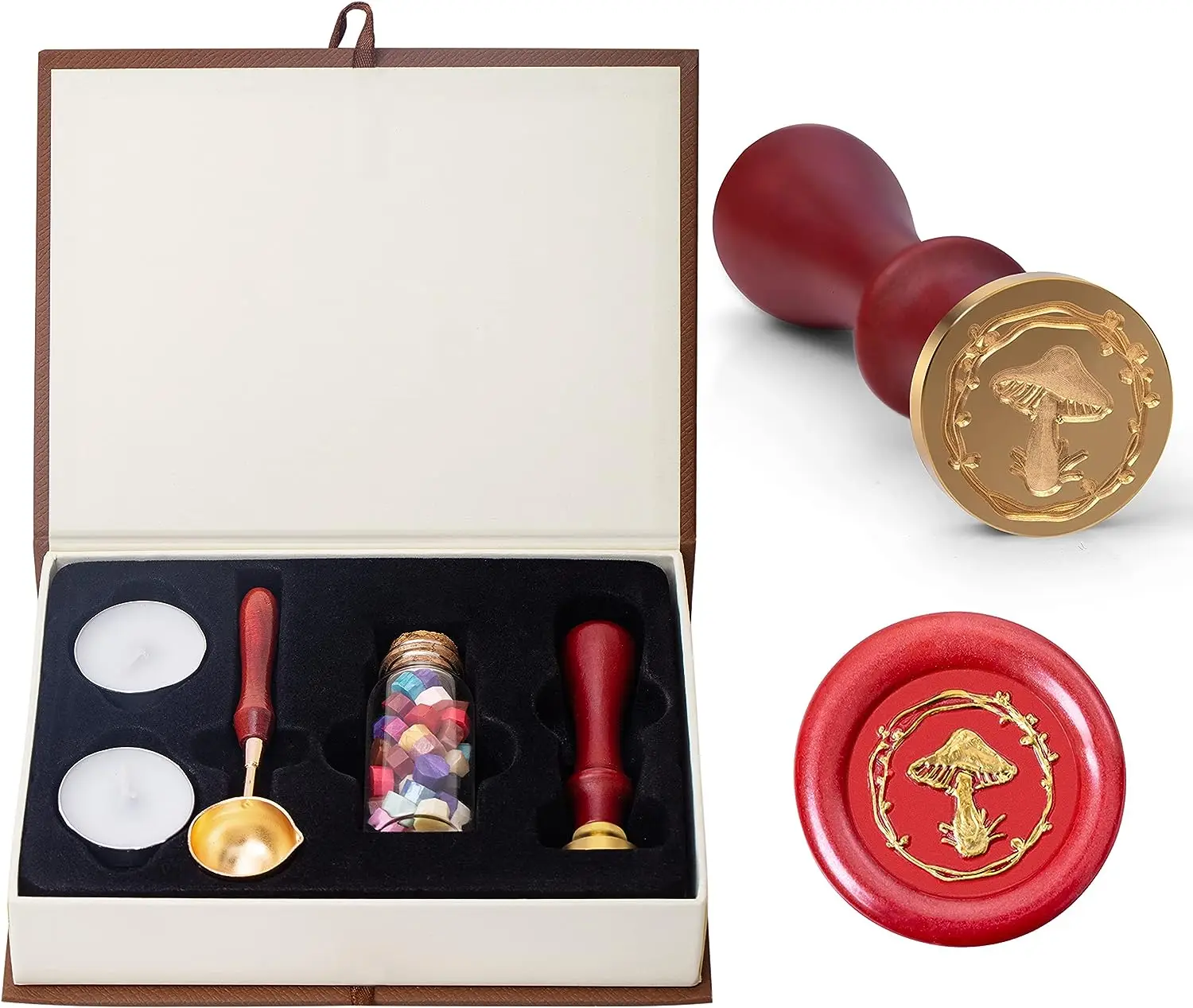 

Mushroom Wreath Wax Seal Stamp Kit Gift Box , Beginner DIY Kit for Wedding Invitation Letter Packaging Wrapping Customizable