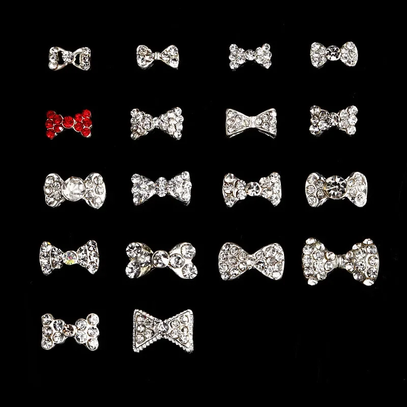 10 sztuk/partia 3D zdobienie paznokci dekoracje CLEAR DIAMANTE BOW Rhinestone kryształowe klejnoty zawieszki do paznokci zdobienie paznokci dekoracje DUŻA WSTĘGKA ŁUK — zdjęcie 2